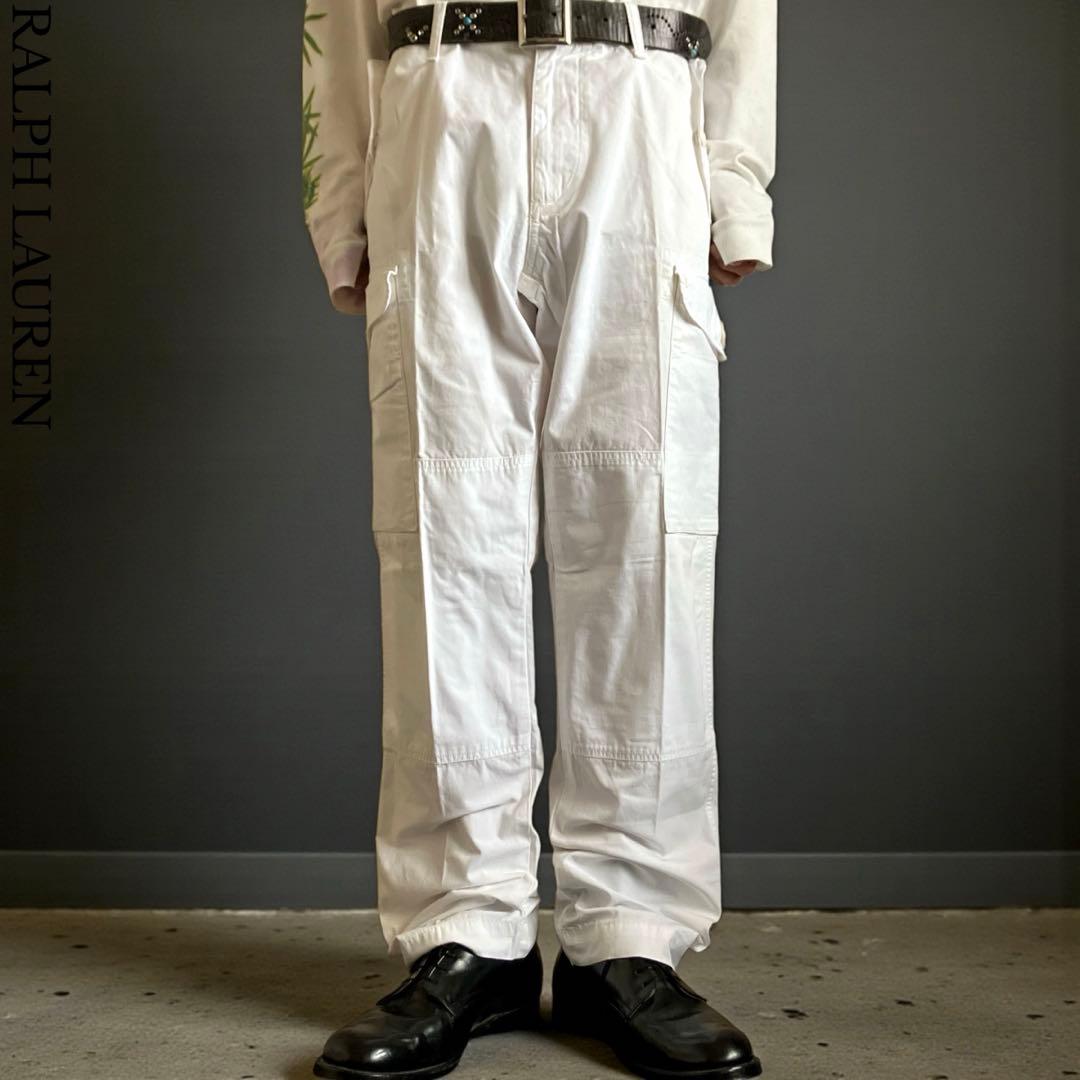 美品00s Ralph Lauren ダブルニー ホワイトミリタリーカーゴパンツ