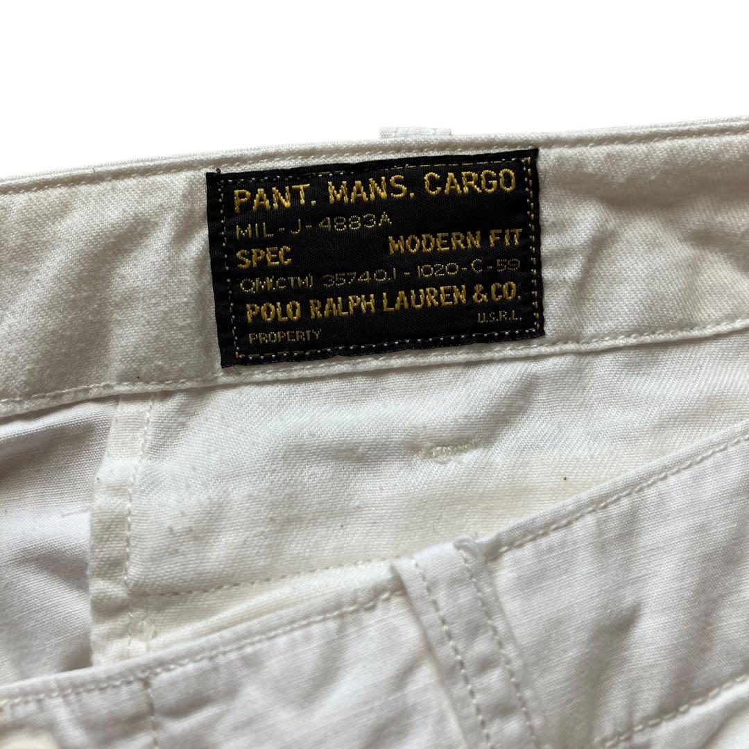 美品00s Ralph Lauren ダブルニー ホワイトミリタリーカーゴパンツ