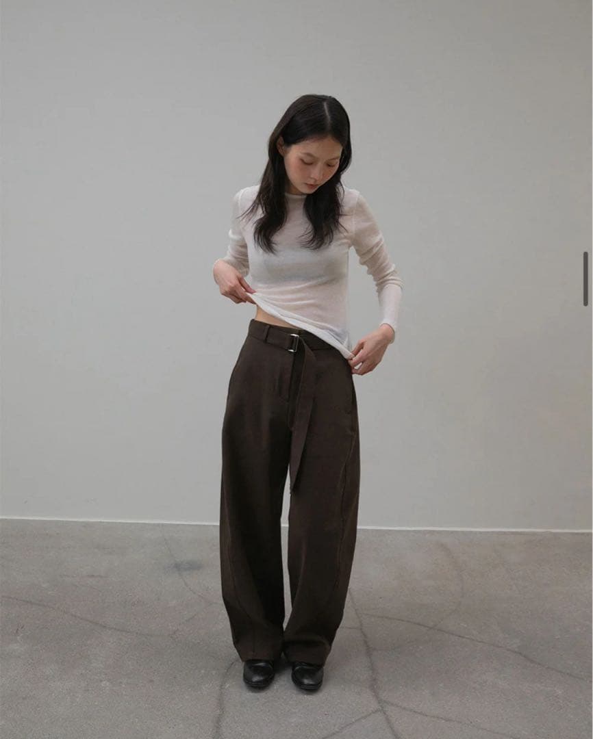 <ohtoro> Belted Curved Pantsブラウンベルト付き