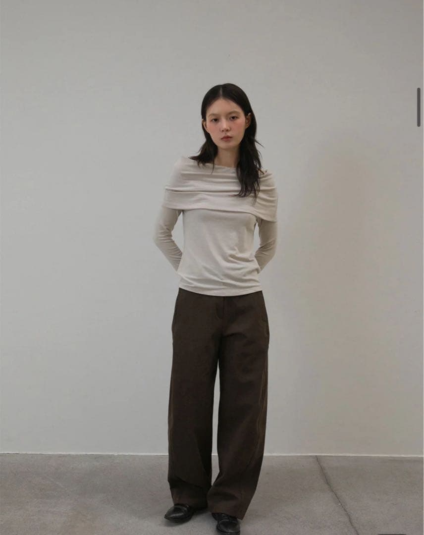 <ohtoro> Belted Curved Pantsブラウンベルト付き