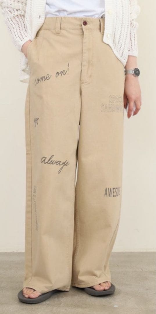 LeMelange　コットンツイルグラフィックパンツ　チノパン　ベージュ