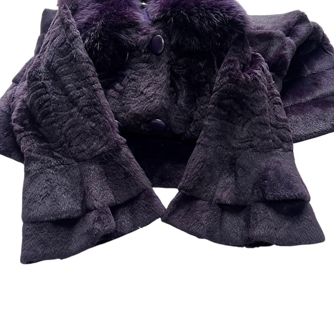 着丈87cm 希少デザイン シェアードミンク パープル ティアード フォックス