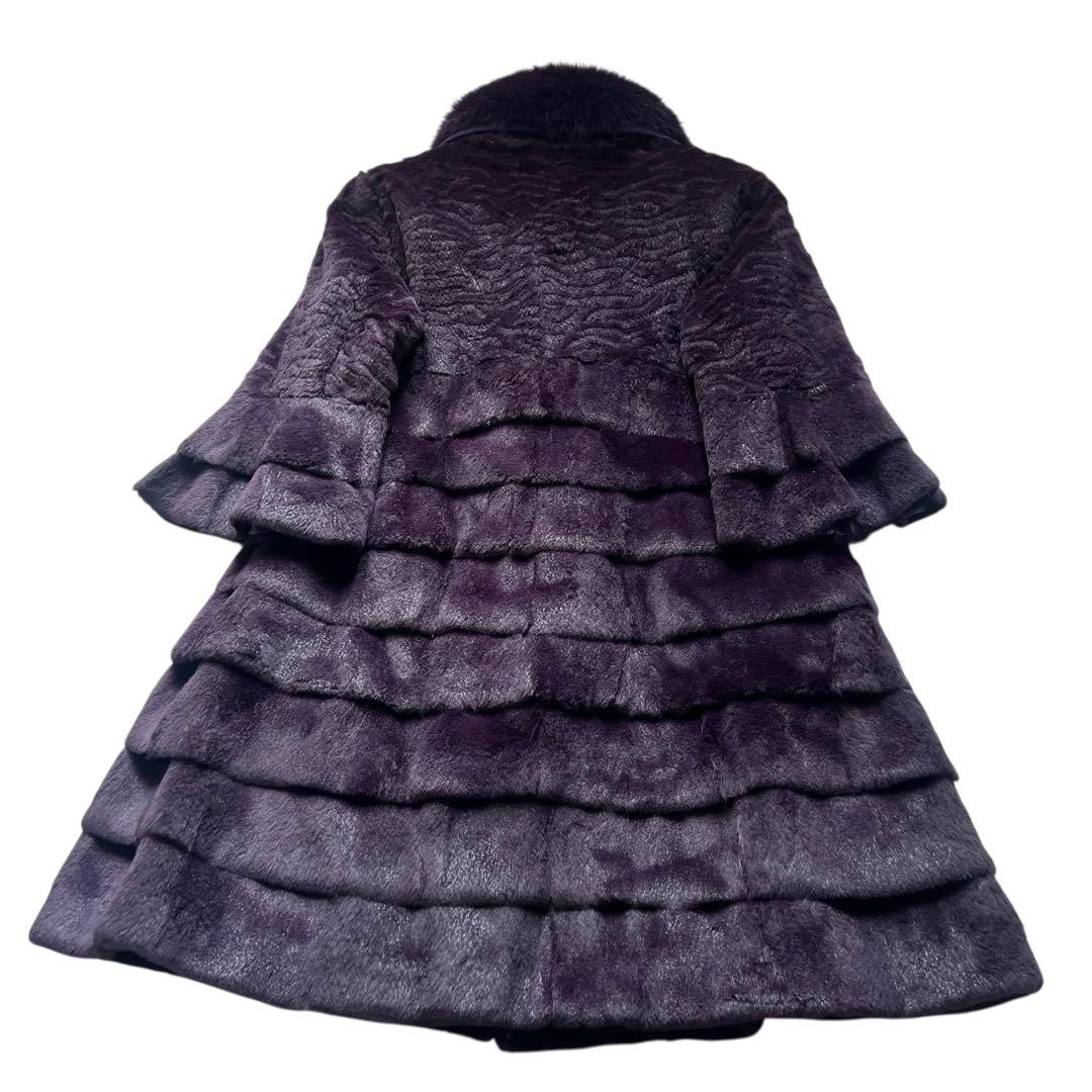 着丈87cm 希少デザイン シェアードミンク パープル ティアード フォックス