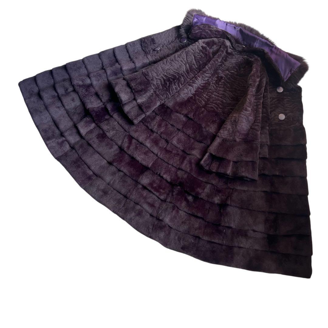 着丈87cm 希少デザイン シェアードミンク パープル ティアード フォックス