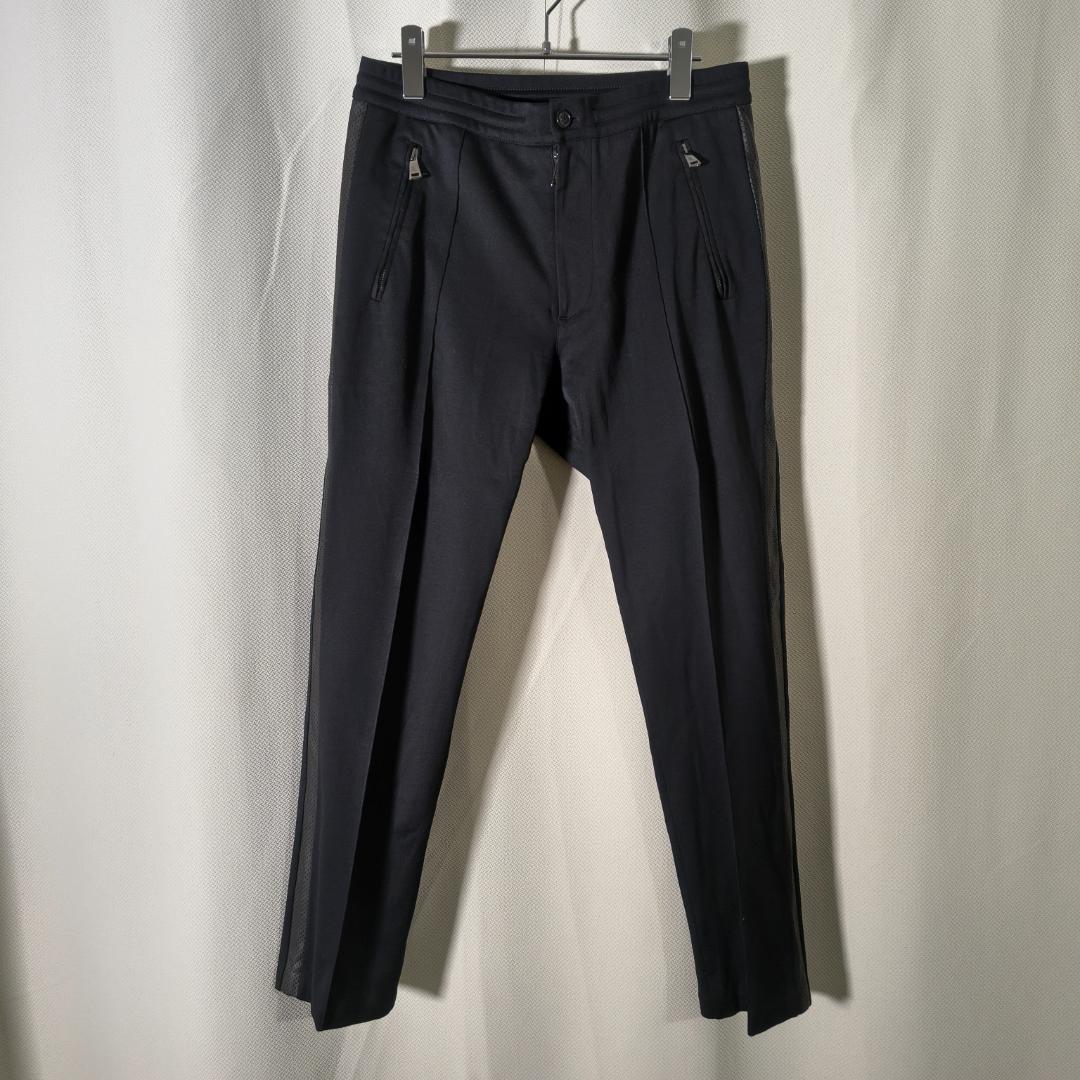 ⑳ ラルフローレンパープルレーベル 伊製 ラムレザー側章 トラックパンツ 黒