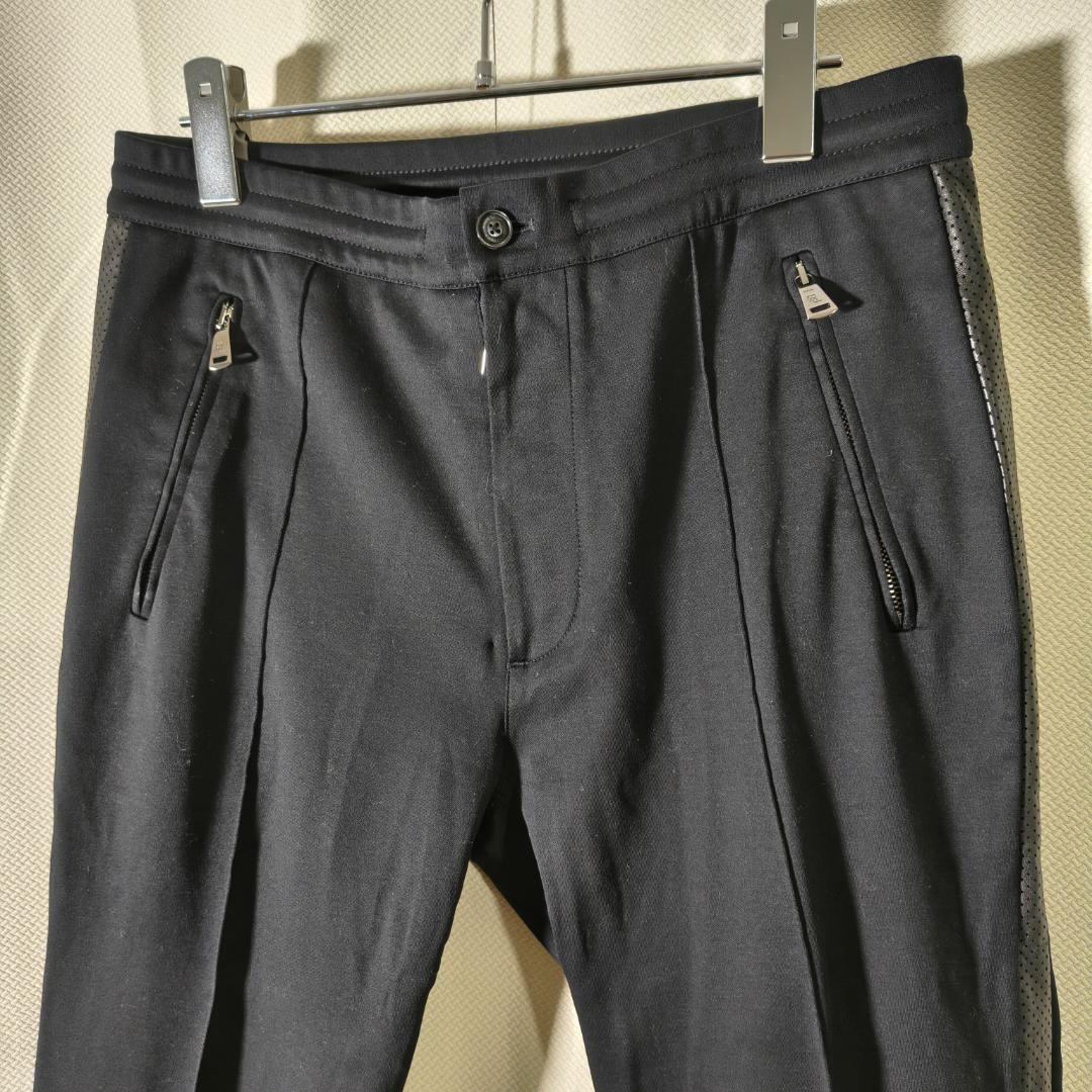 ⑳ ラルフローレンパープルレーベル 伊製 ラムレザー側章 トラックパンツ 黒