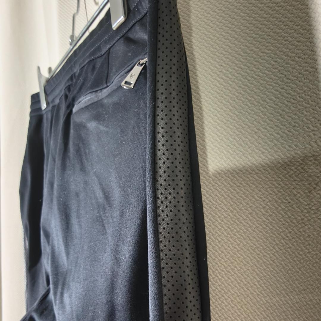 ⑳ ラルフローレンパープルレーベル 伊製 ラムレザー側章 トラックパンツ 黒