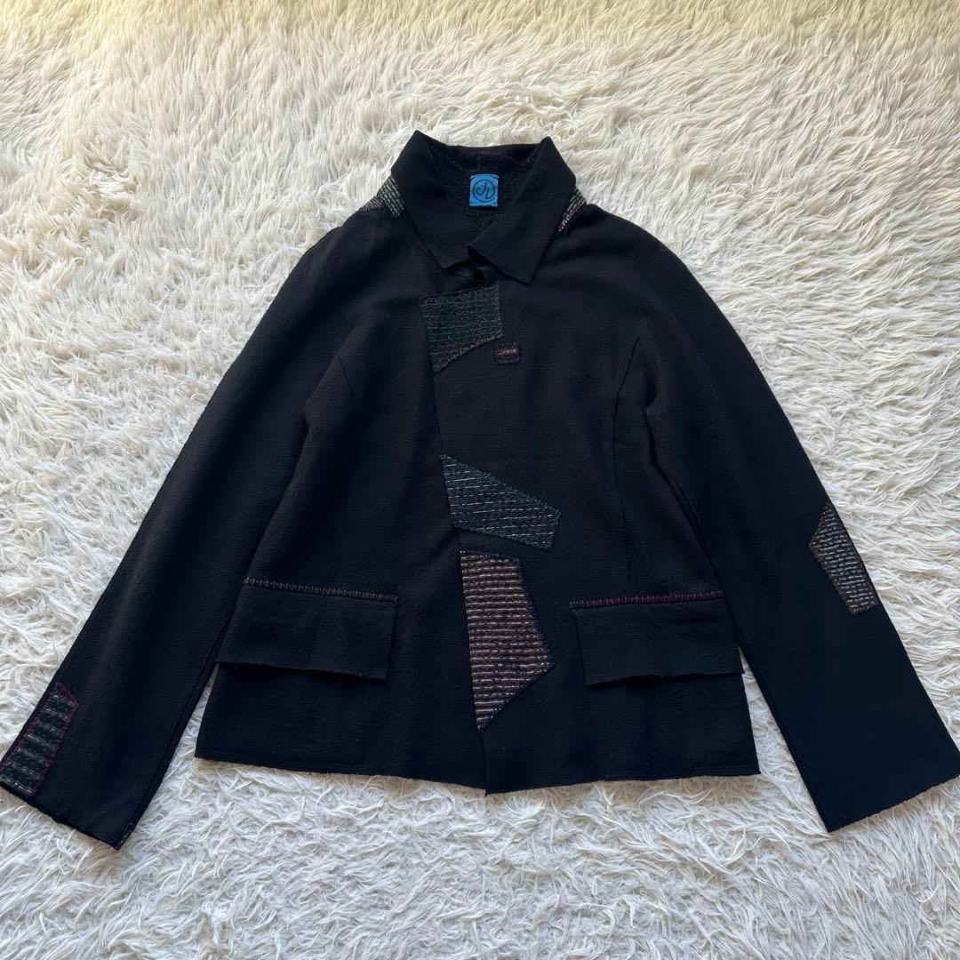 美品✨ヨーガンレール　ジャケットコート　ウール　糸刺繍　黒　ブラック