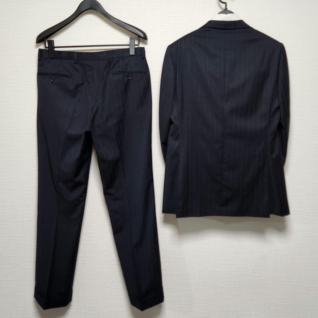 ゼニア　ミツミネ　メンズ　スーツ　濃紺　ストライプ　段返り3ボタン　A6