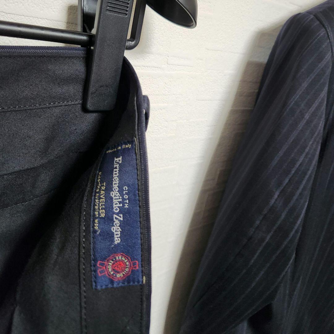 ゼニア　ミツミネ　メンズ　スーツ　濃紺　ストライプ　段返り3ボタン　A6