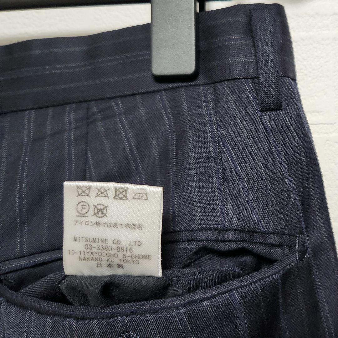 ゼニア　ミツミネ　メンズ　スーツ　濃紺　ストライプ　段返り3ボタン　A6