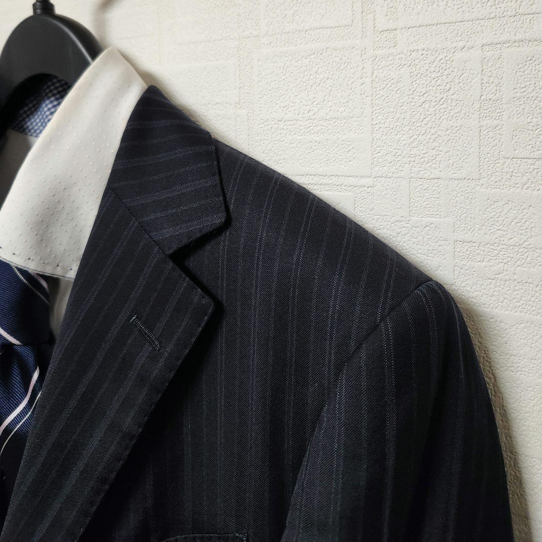 ゼニア　ミツミネ　メンズ　スーツ　濃紺　ストライプ　段返り3ボタン　A6