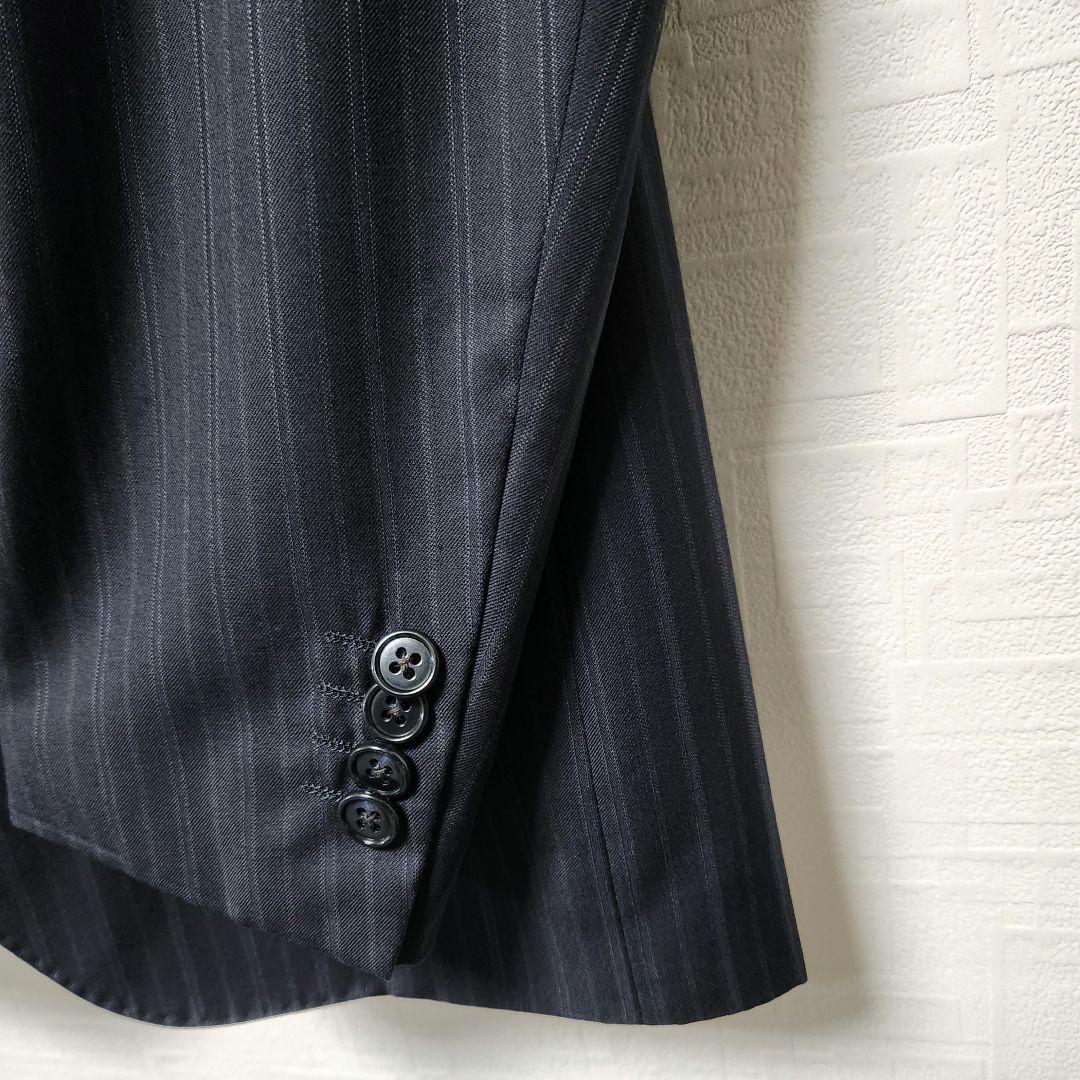 ゼニア　ミツミネ　メンズ　スーツ　濃紺　ストライプ　段返り3ボタン　A6