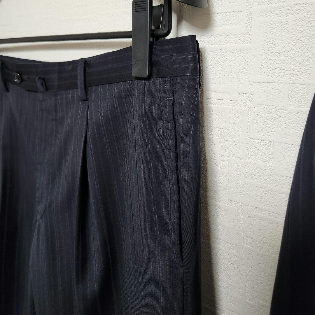 ゼニア　ミツミネ　メンズ　スーツ　濃紺　ストライプ　段返り3ボタン　A6