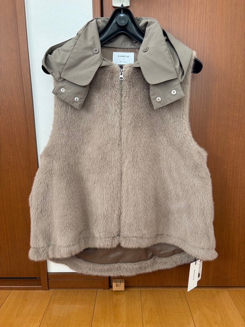完売品　タグ付きマリードール 上質ミンク調×別布フード取りはずしベスト