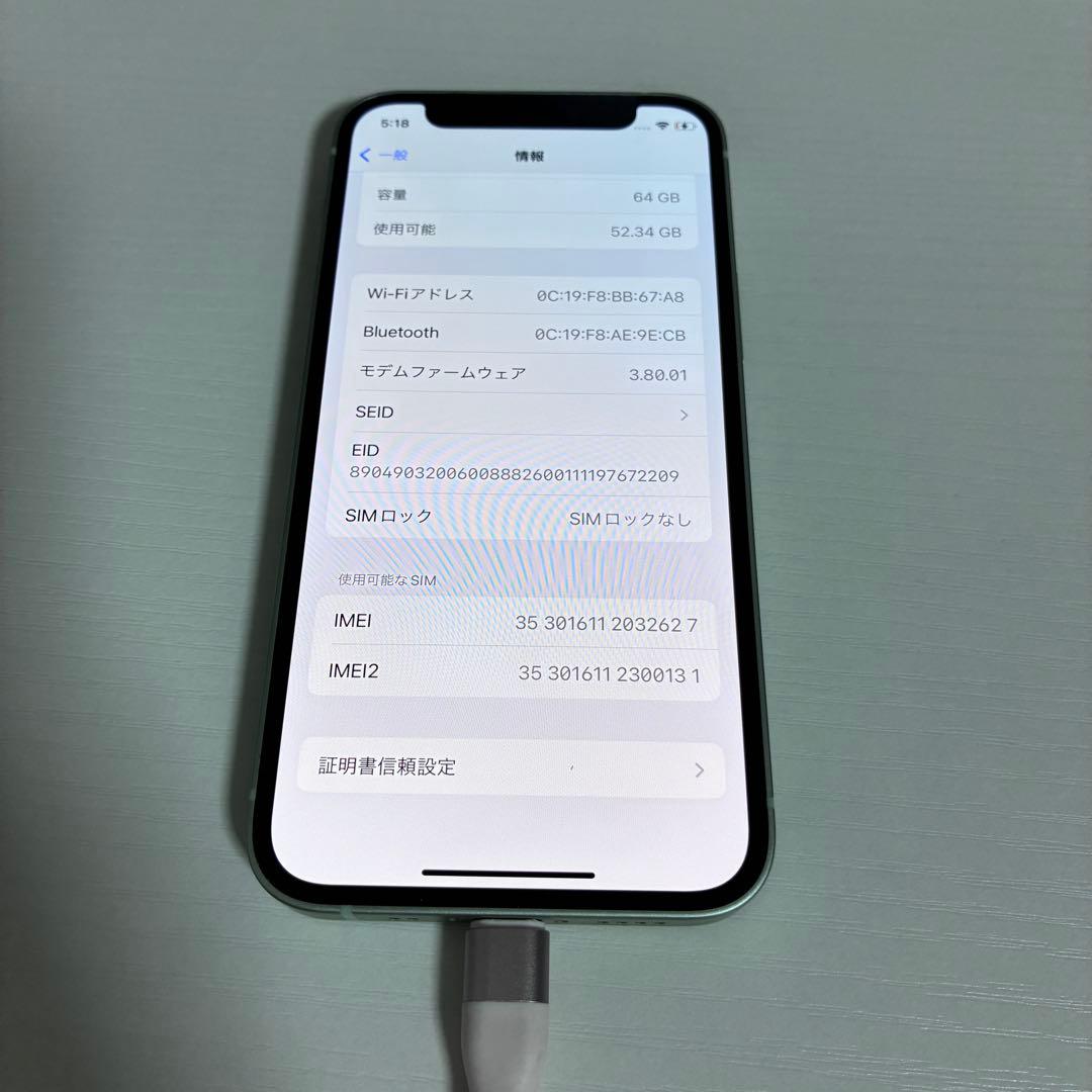 【美品】iPhone 12 mini 64GB グリーン　SIMロック解除済み