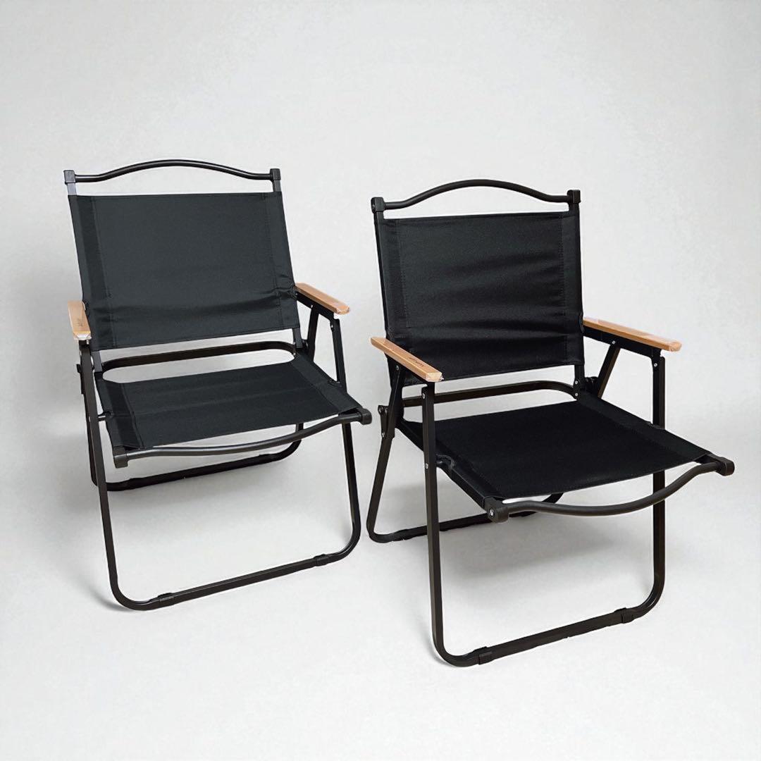 アウトドアチェア 折り畳み 椅子 チェア 2脚セット 木目 ローチェア ブラック