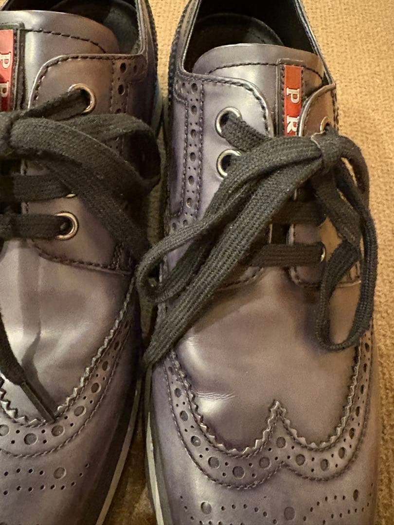 k*o様 ダークブルー レザー ウィングチップ シューズ