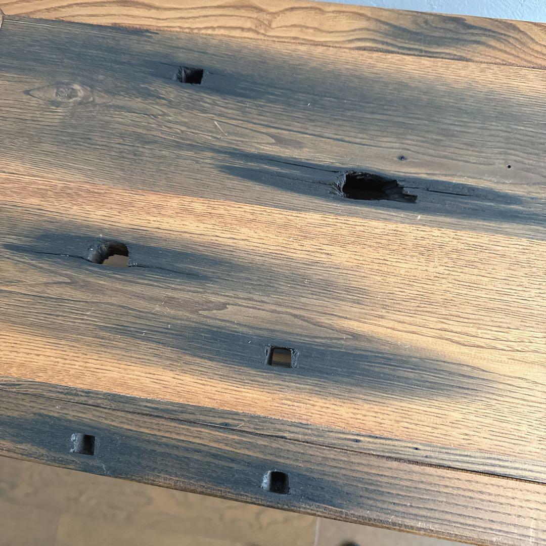 ミシン型テーブル　アンティーク風　小型　キャスター付き　アイアン　木製テーブル