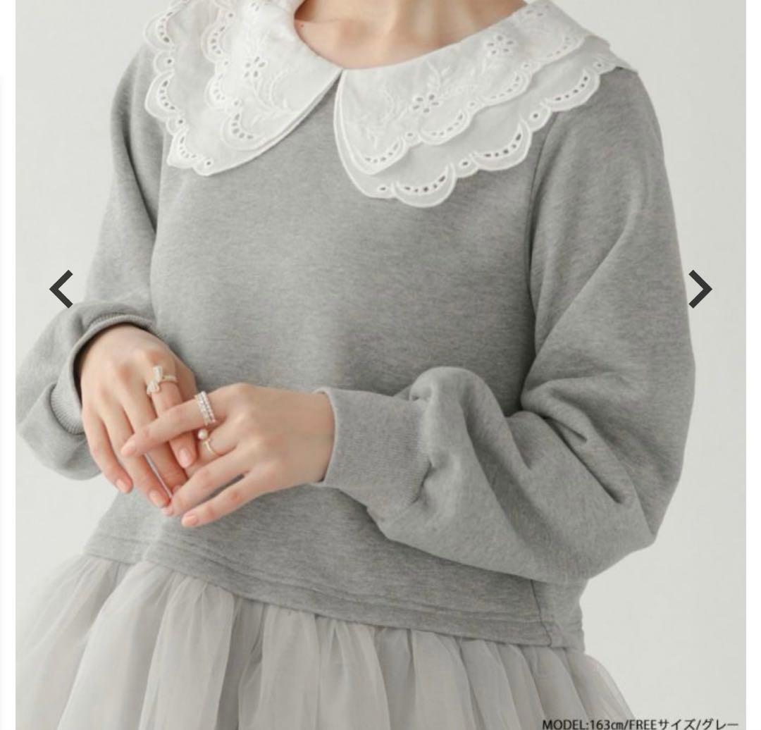 fitmore フィットモア　レース衿裾ドッキングスウェット　グレー