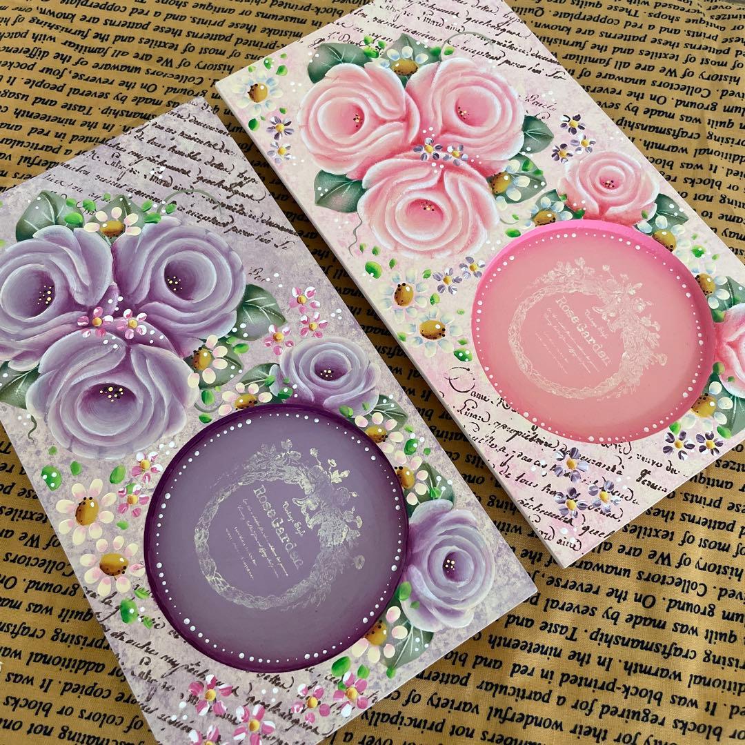 バンブーコースタートレイ。 トールペイント 。薔薇。