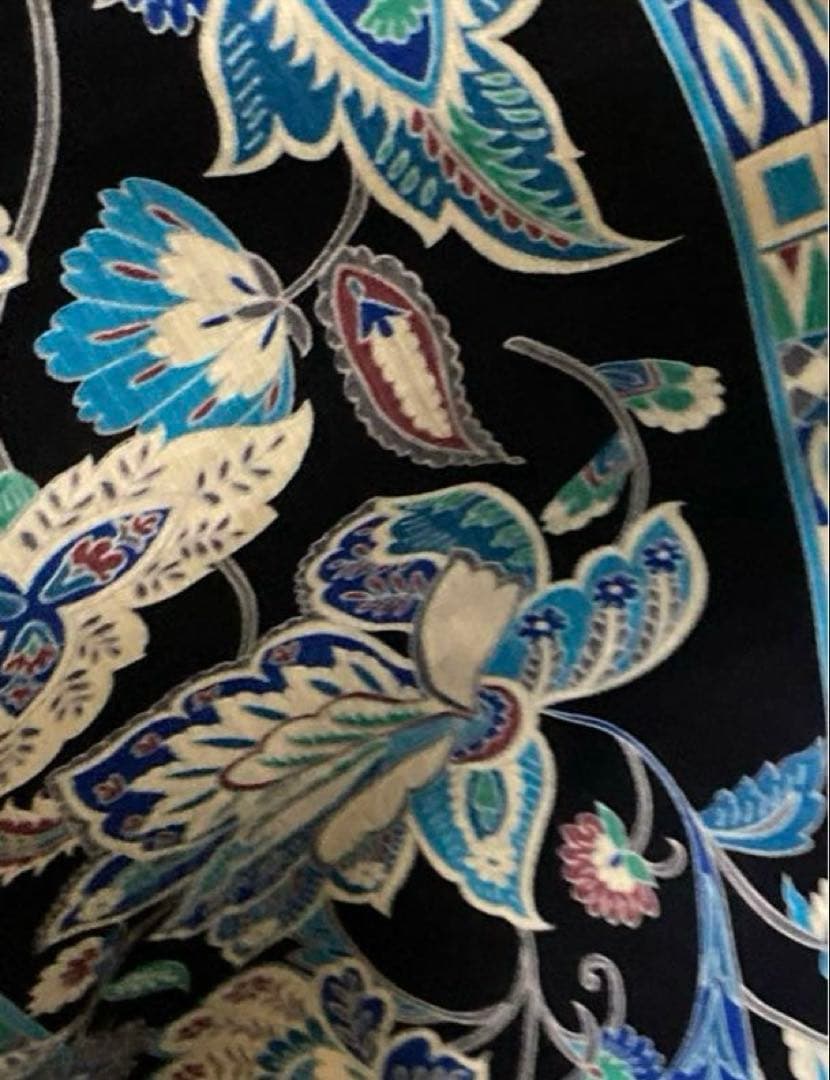 ターコイズ浴衣　更紗柄　エキゾチック変わり織り　単衣　浴衣　帯プレゼント付き