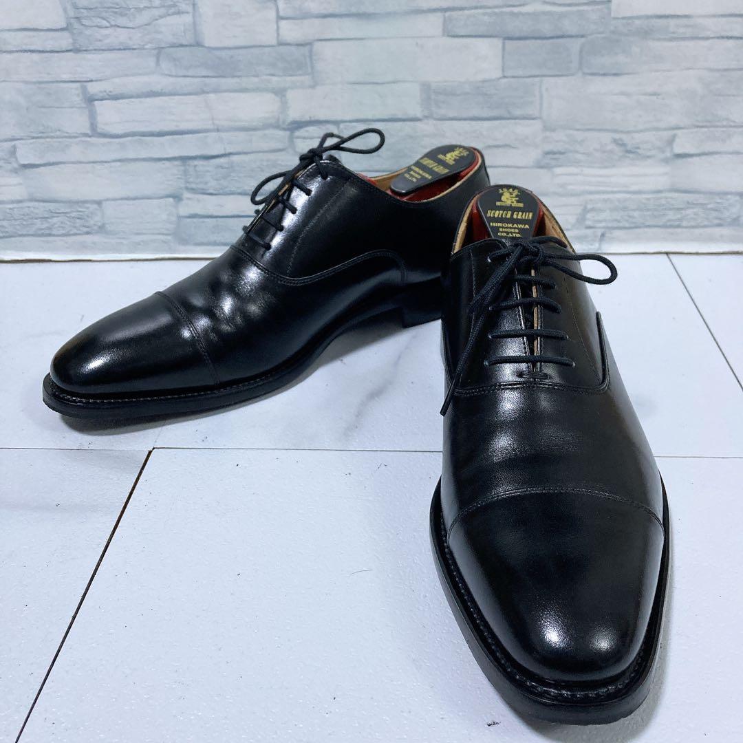 美品 スコッチグレイン ビジネスシューズ 匠 ストレート 本革 黒 24.5