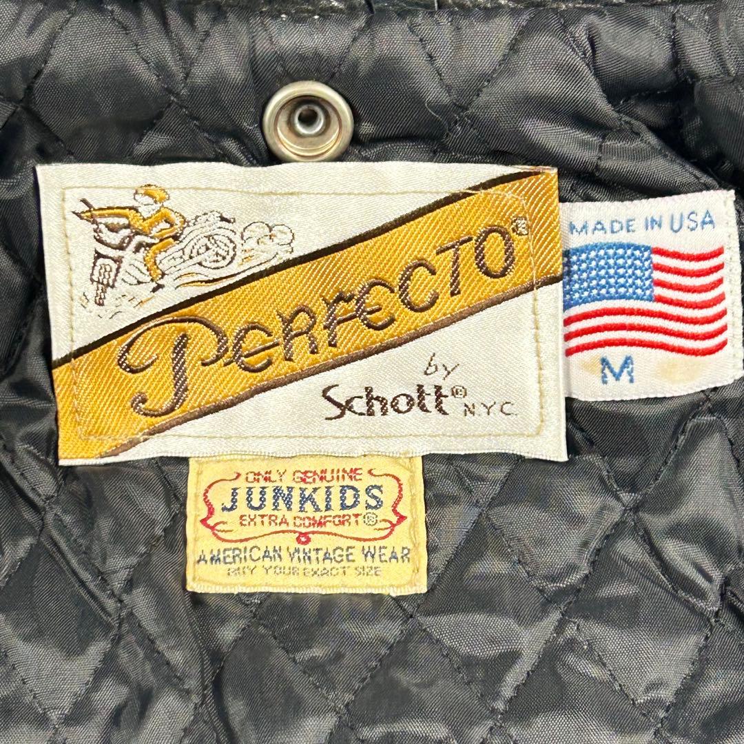 美品 ショット レザーダブルライダースジャケット 黒 牛革 キッズM アメリカ製