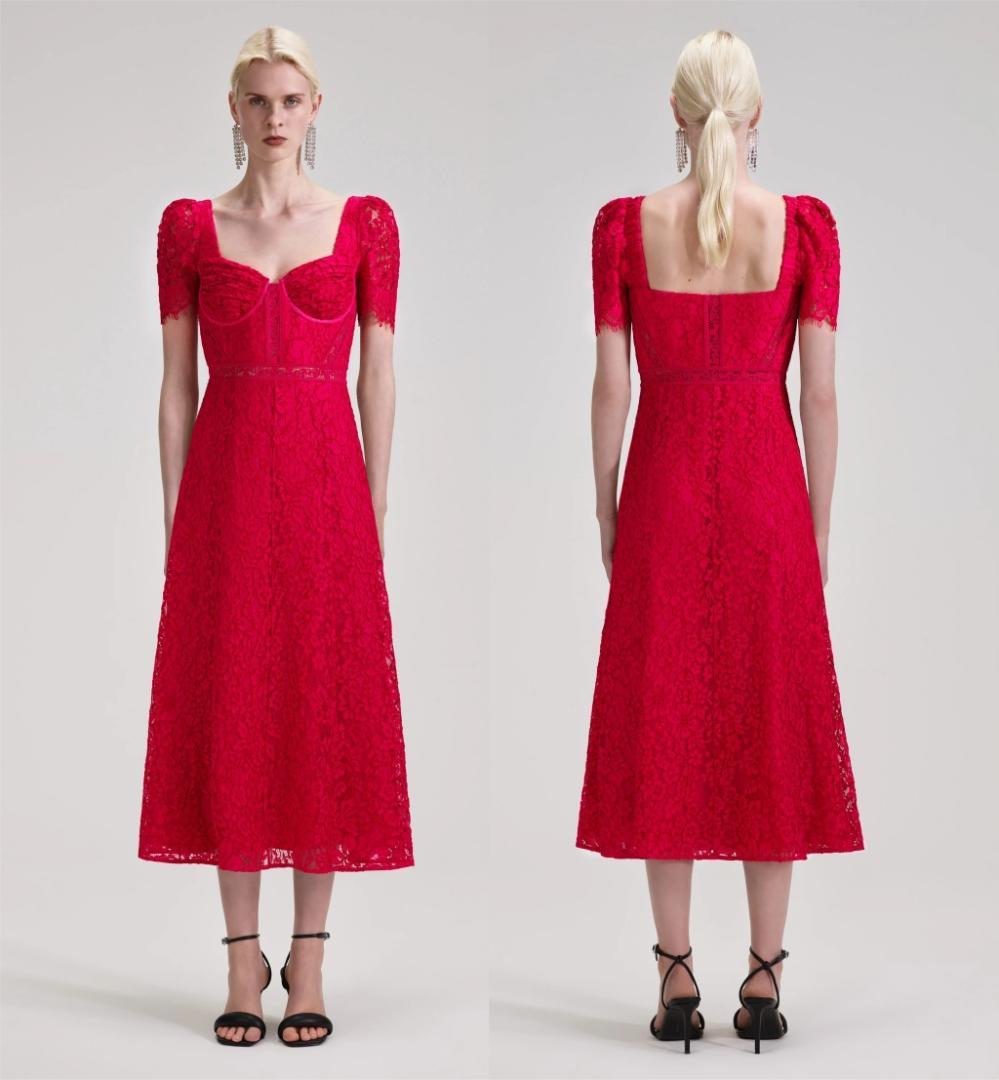 セルフポートレイト ワンピース レース 赤 UK8 未使用 Crepe