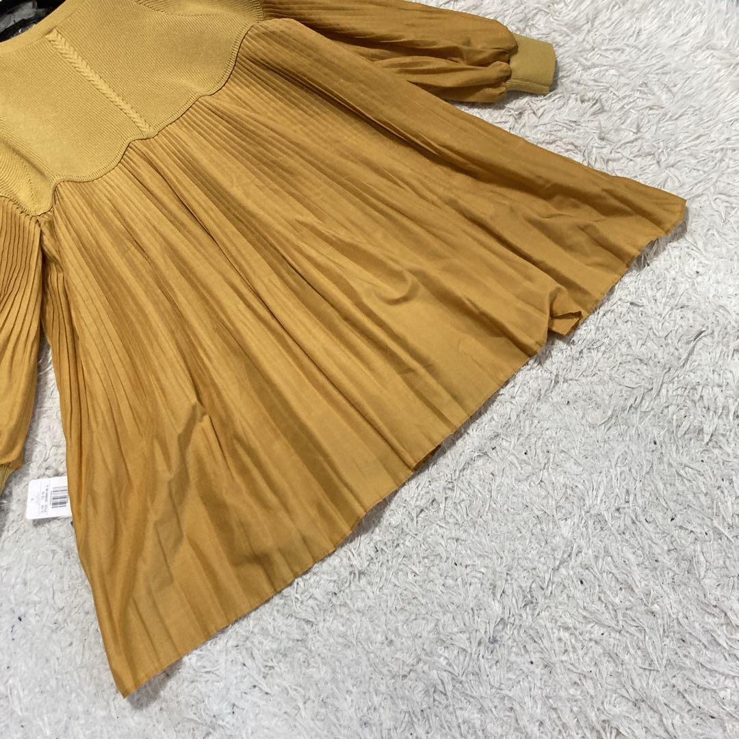 【未使用タグ付き】レリアン　近年タグ　長袖ニット　切り替え　プリーツ　イエロー