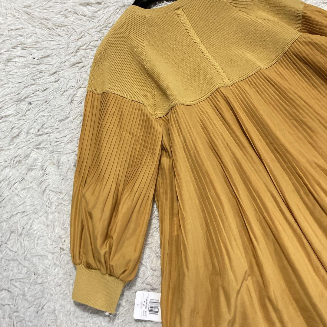 【未使用タグ付き】レリアン　近年タグ　長袖ニット　切り替え　プリーツ　イエロー