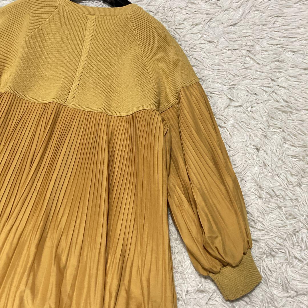 【未使用タグ付き】レリアン　近年タグ　長袖ニット　切り替え　プリーツ　イエロー