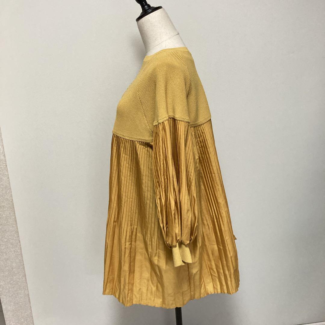 【未使用タグ付き】レリアン　近年タグ　長袖ニット　切り替え　プリーツ　イエロー