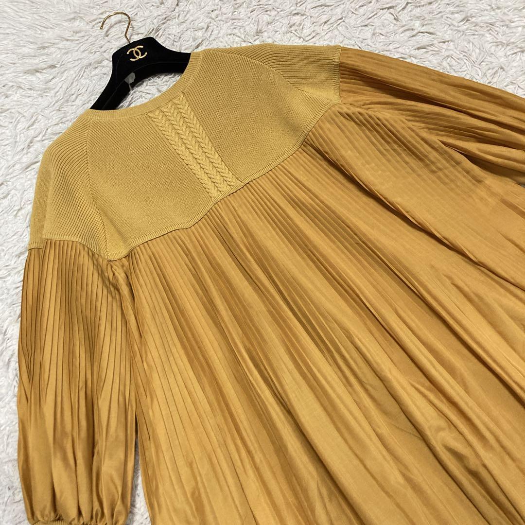 【未使用タグ付き】レリアン　近年タグ　長袖ニット　切り替え　プリーツ　イエロー