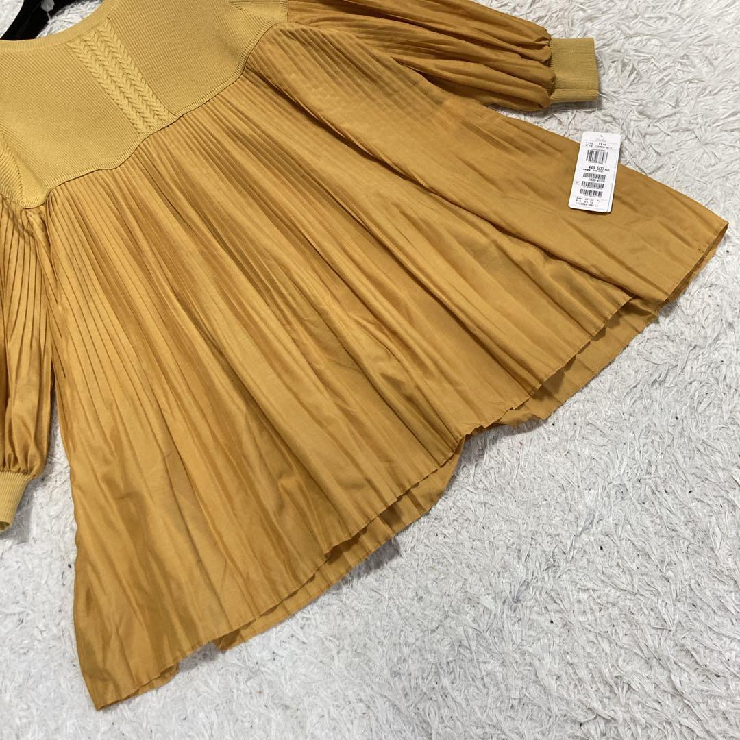 【未使用タグ付き】レリアン　近年タグ　長袖ニット　切り替え　プリーツ　イエロー