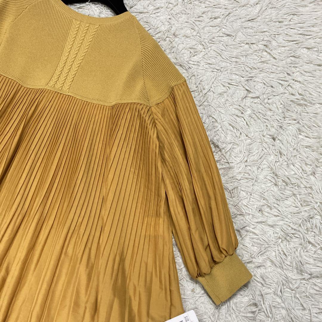 【未使用タグ付き】レリアン　近年タグ　長袖ニット　切り替え　プリーツ　イエロー