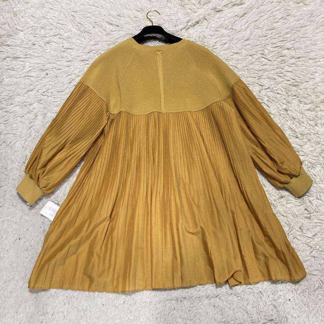 【未使用タグ付き】レリアン　近年タグ　長袖ニット　切り替え　プリーツ　イエロー