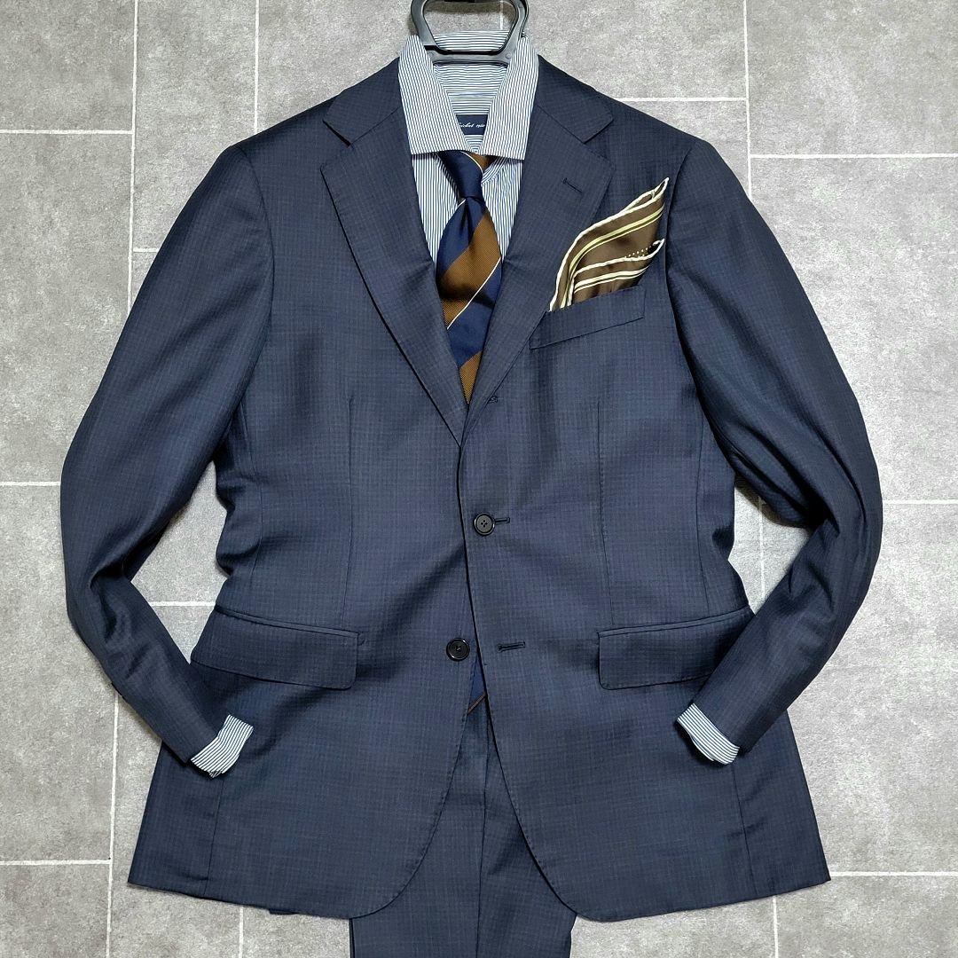 ★美品 ビームスエフ 超高級 ネイビー スーツ