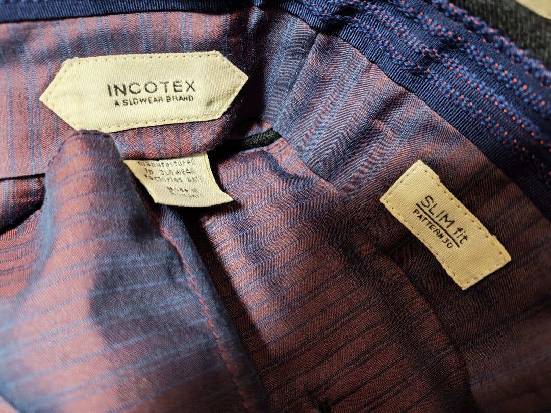 INCOTEX SUPER100'sダークグレー スリムフィット スラックス