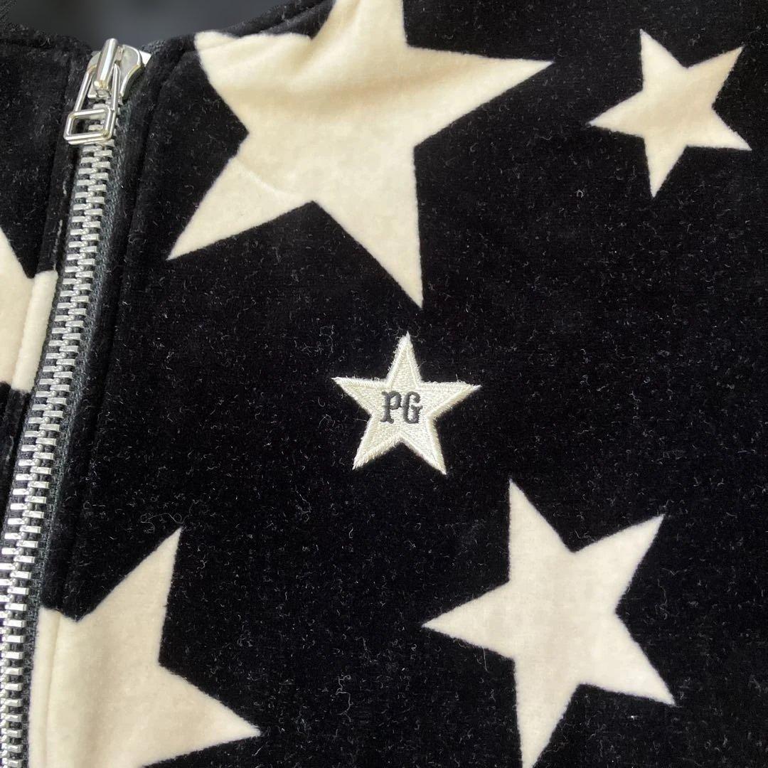 パーリーゲイツジャケットブルゾン黒/白星柄 ベロア調レディースO/ Sサイズ