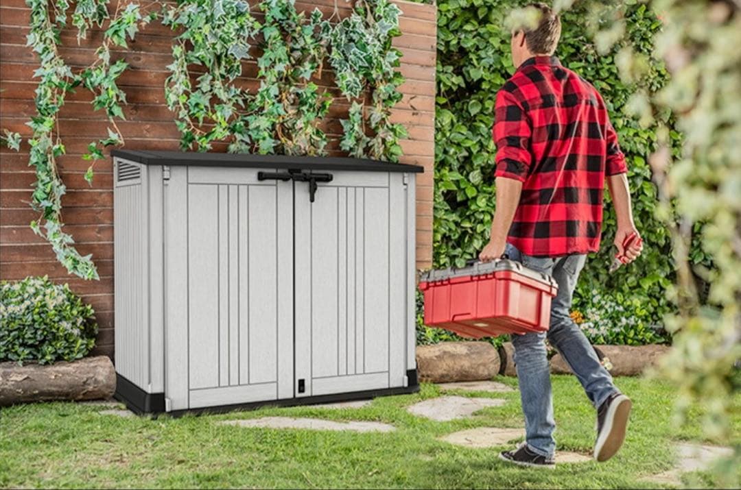 【momikae】　【新品未開封、匿名配送】樹脂製屋外収納庫 880L物置