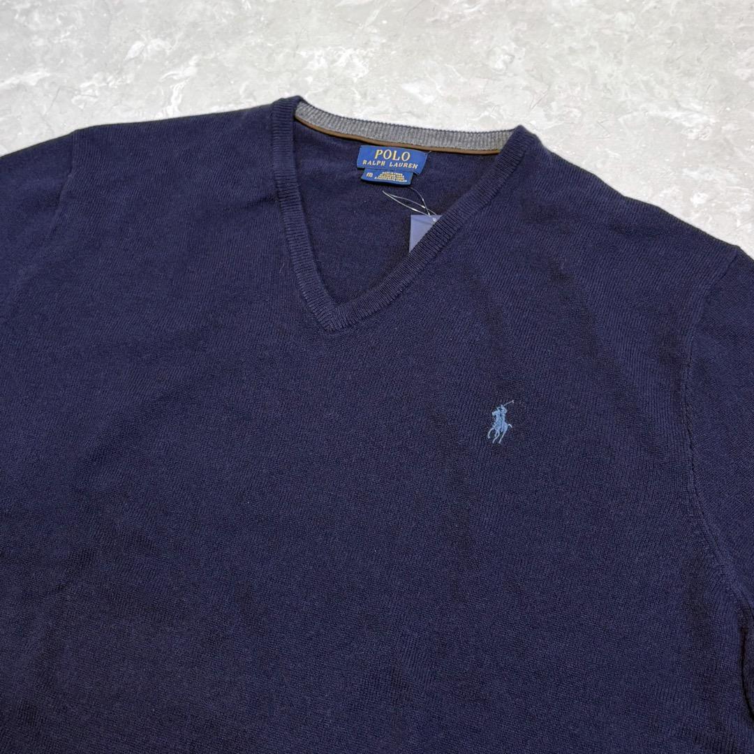 未使用　ポロ ラルフローレン　ウール100%　ロゴ刺繍　ニット　XXL　ネイビー