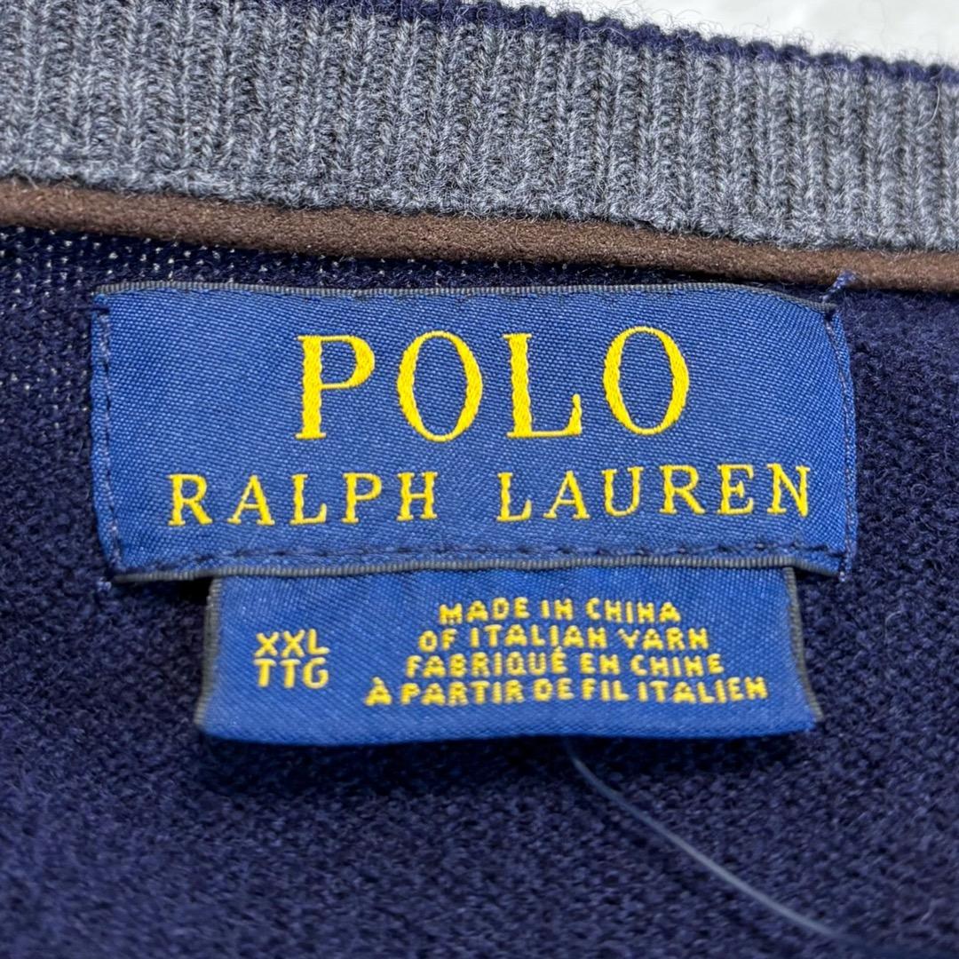 未使用　ポロ ラルフローレン　ウール100%　ロゴ刺繍　ニット　XXL　ネイビー