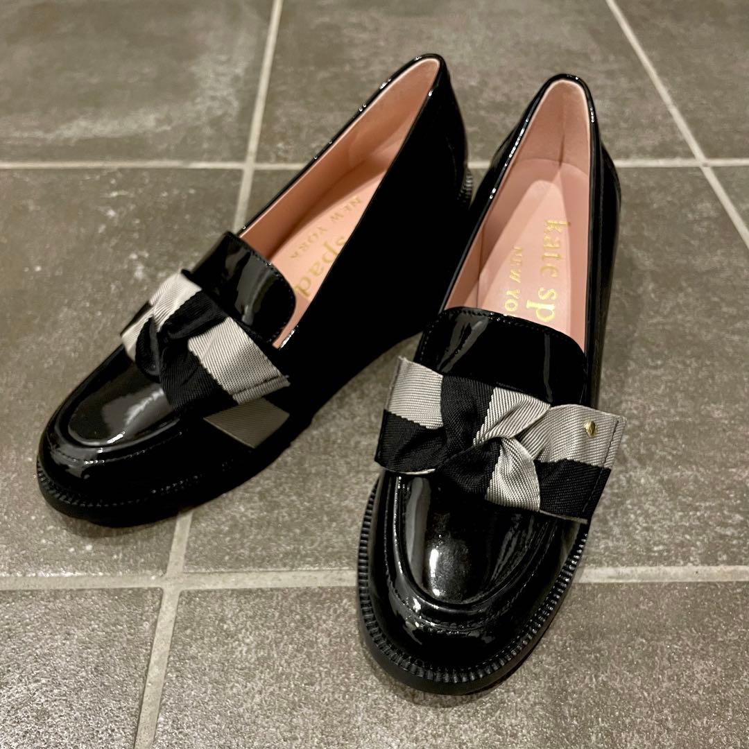 未使用 kate spade ヒールローファー リボン ブラック 23cm
