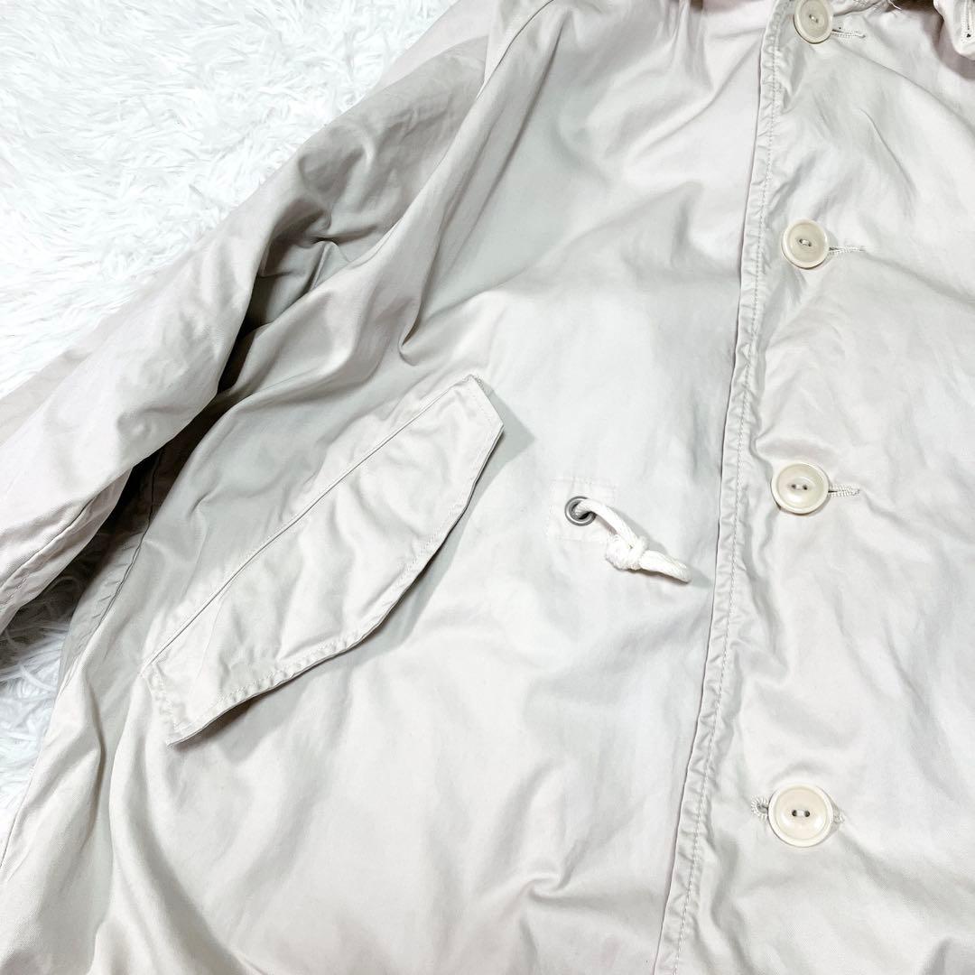 45R 高密度ギャバの908モッズ ステンカラー コート オフホワイト　フード