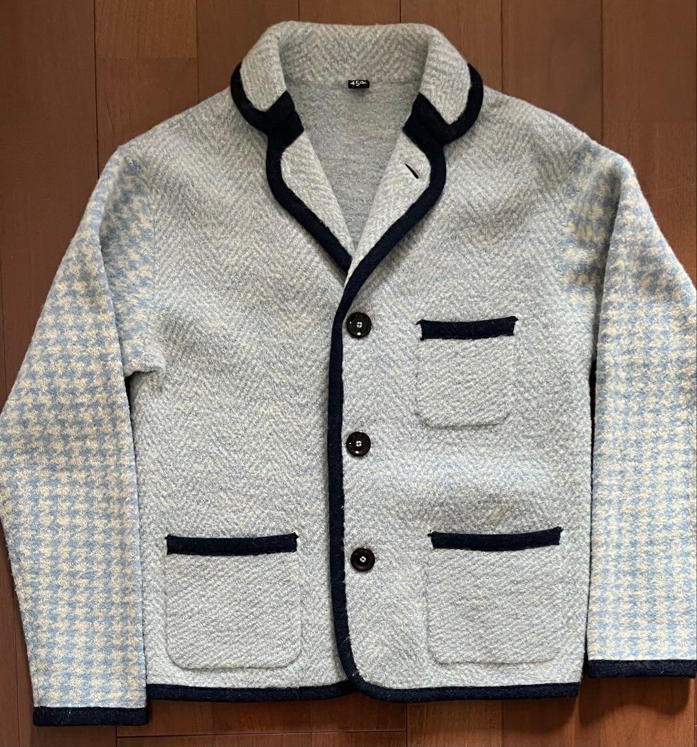 あ*れ様 【美品】45R ウール100%混柄ニットジャケット ヘリンボーン×千鳥