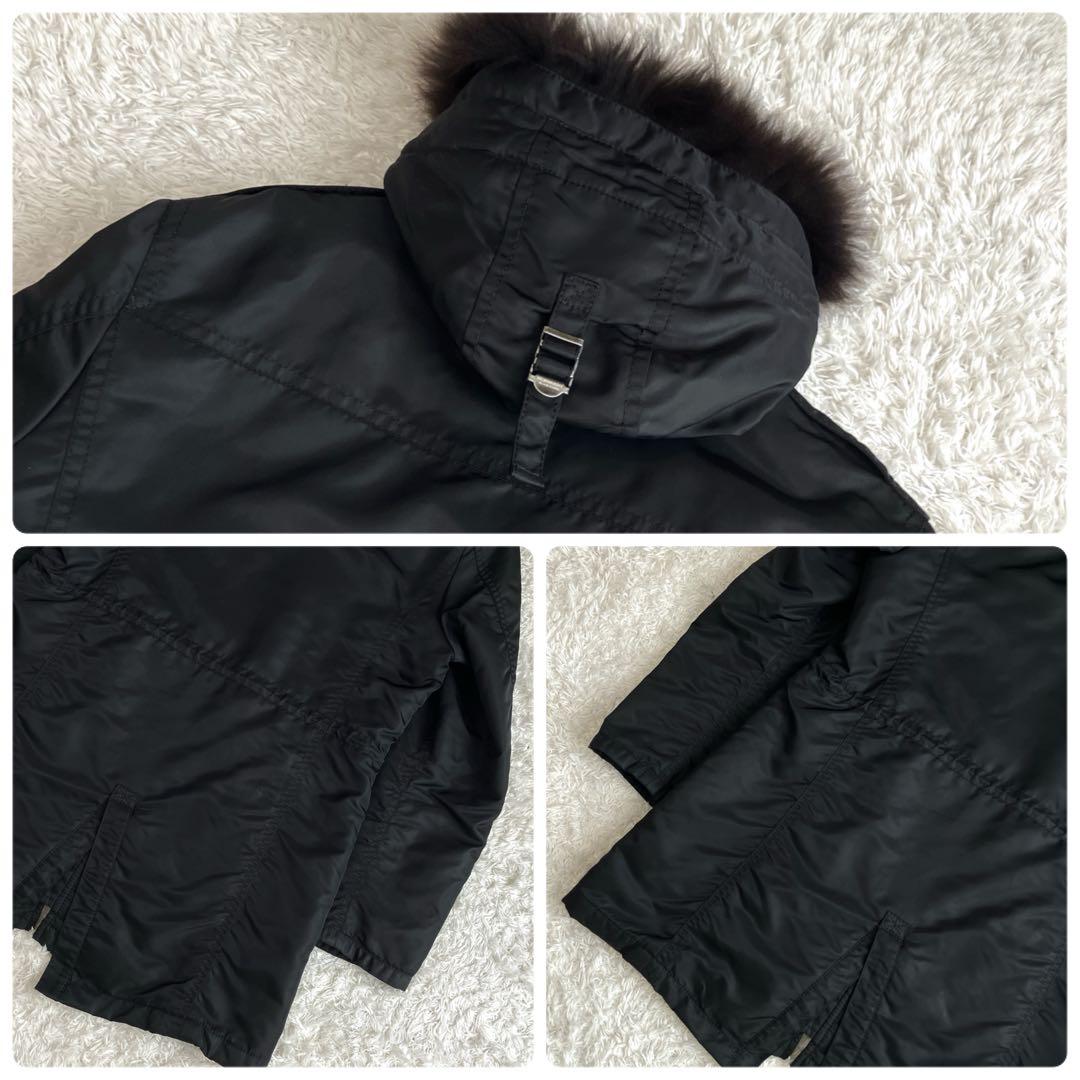 2way✨バーバリー モッズコート ロング ファー ノバチェック 中わた 黒 L