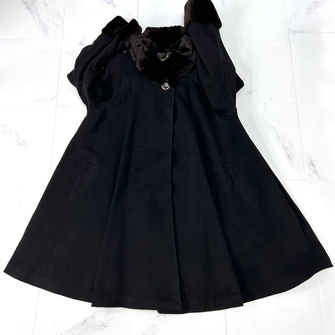 高級 裾周り311cm シェアードミンク襟 カシミヤ コート ブラック