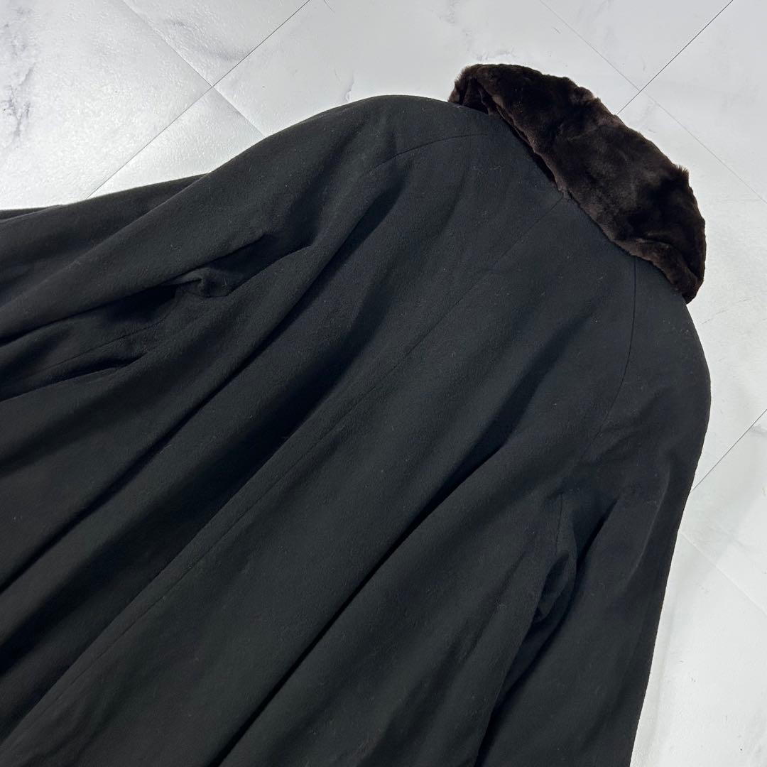 高級 裾周り311cm シェアードミンク襟 カシミヤ コート ブラック