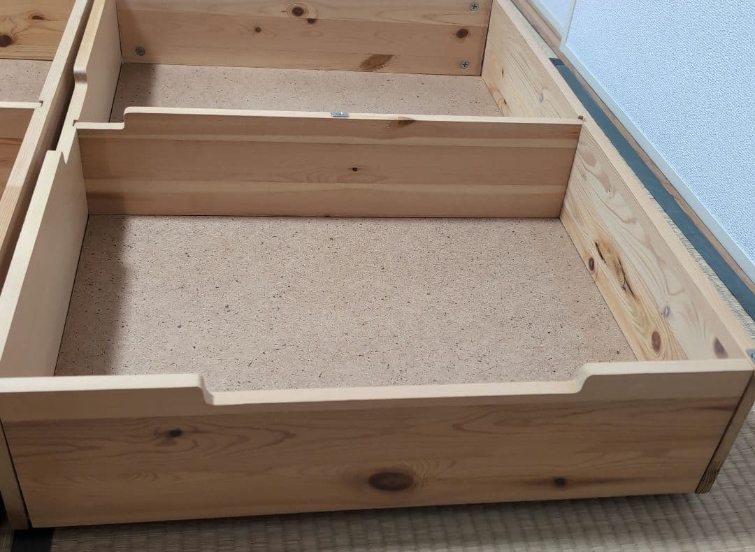 パイン材　ベッド下収納ボックス　仕切り付き　蓋付　3個セット